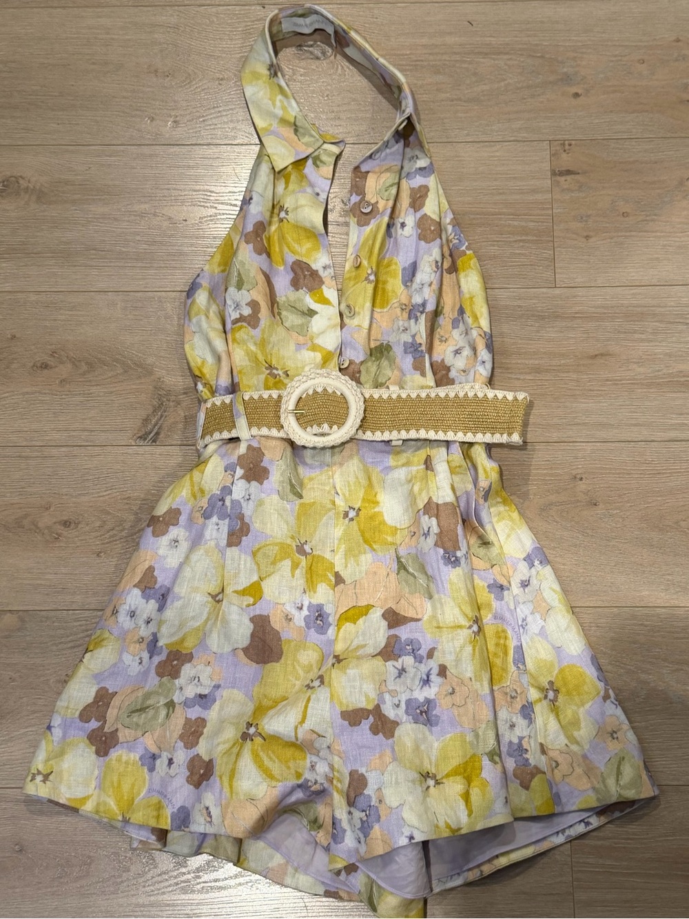 Zimmerman Pop Floral Linen Halterneck Romper